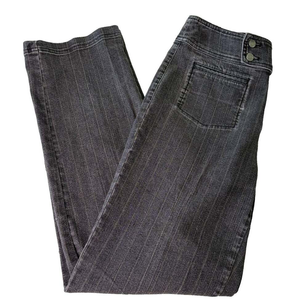 Chicos Denim Womens Size 0 Sm or US 4 Black Pinstripe Straight Leg Stretch Pants